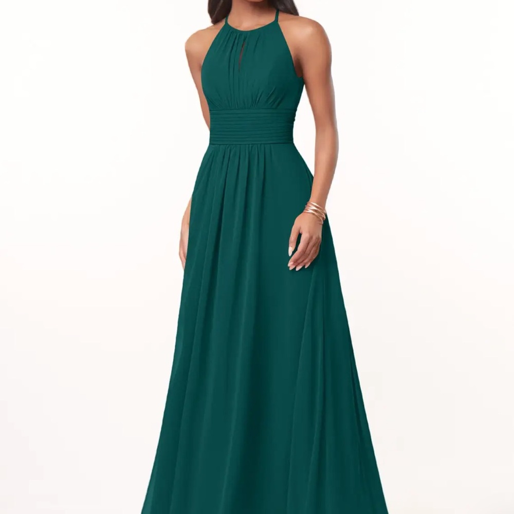 BRAND NEW Azazie peacock Maxi Dress in the style Bonnie